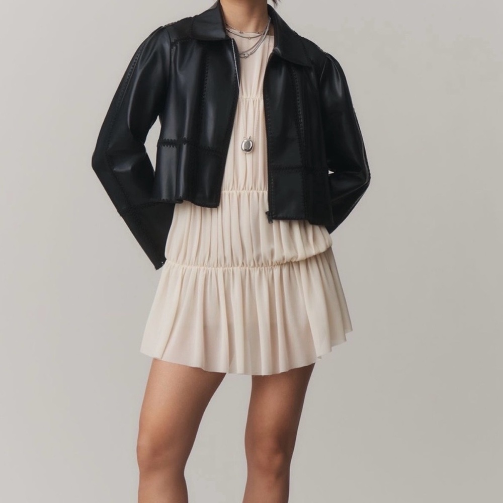 Anthropologie black faux leather cropped jacket